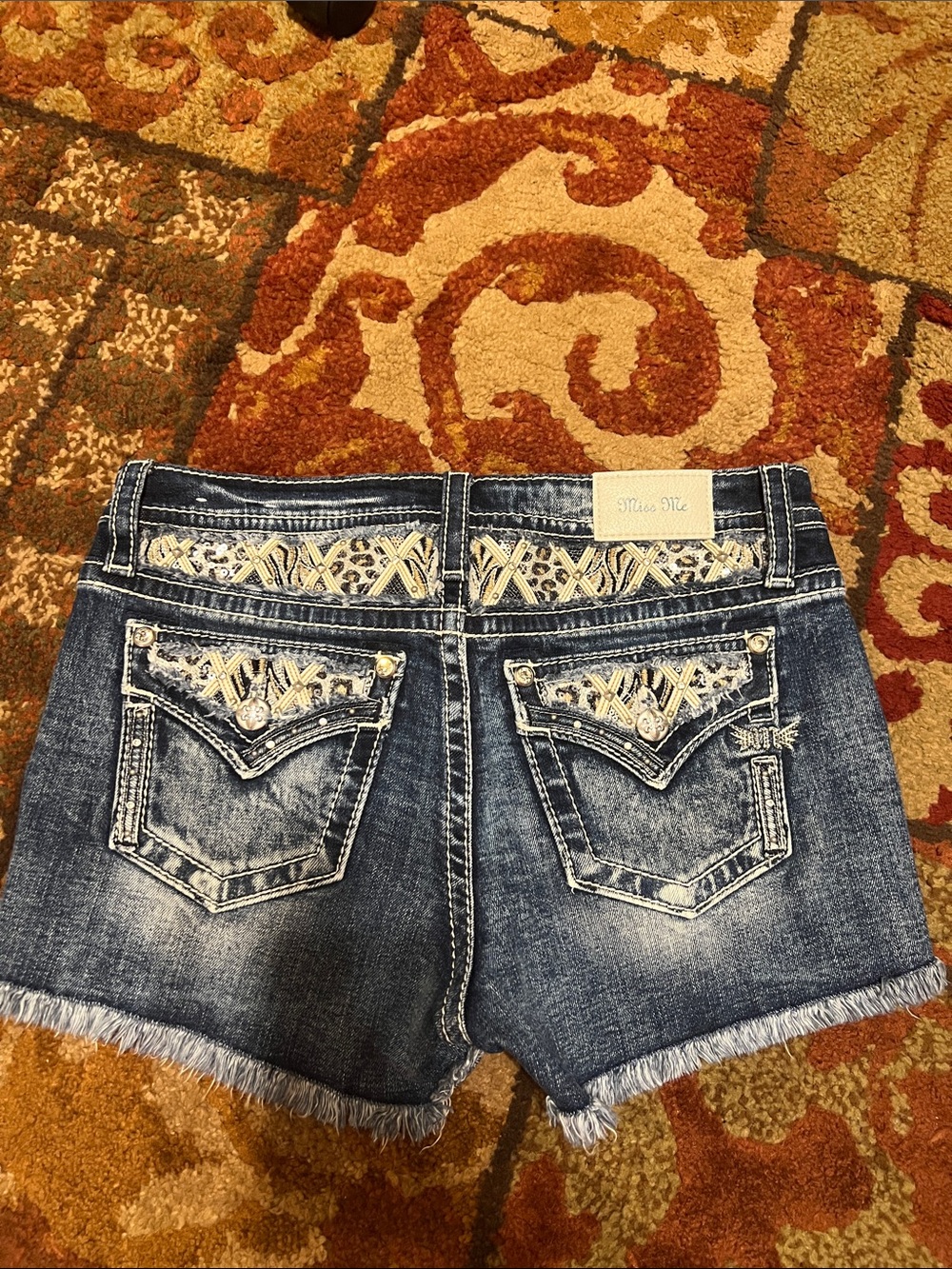Miss Me Blue Embroidered Denim Cutoff Shorts